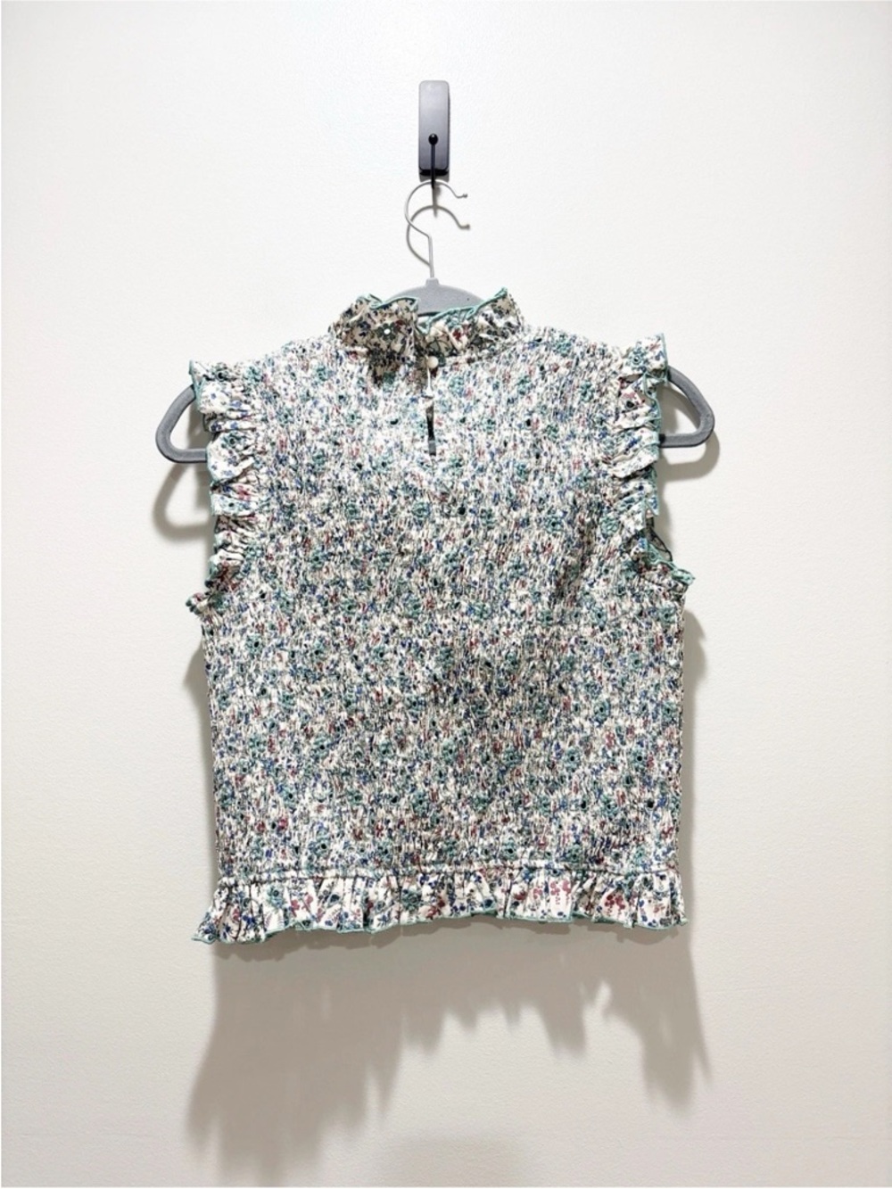 Sezane NEW Samona Blouse Smocked Ruffle Sleeveless Ostuni Floral Cottagecore 8 - Picture 3 of 7